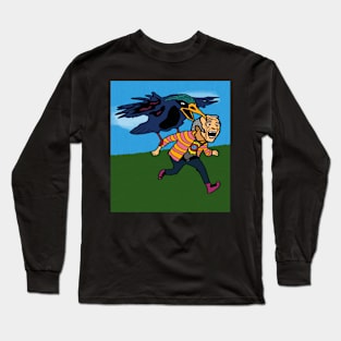 drawing crow chasing man Long Sleeve T-Shirt